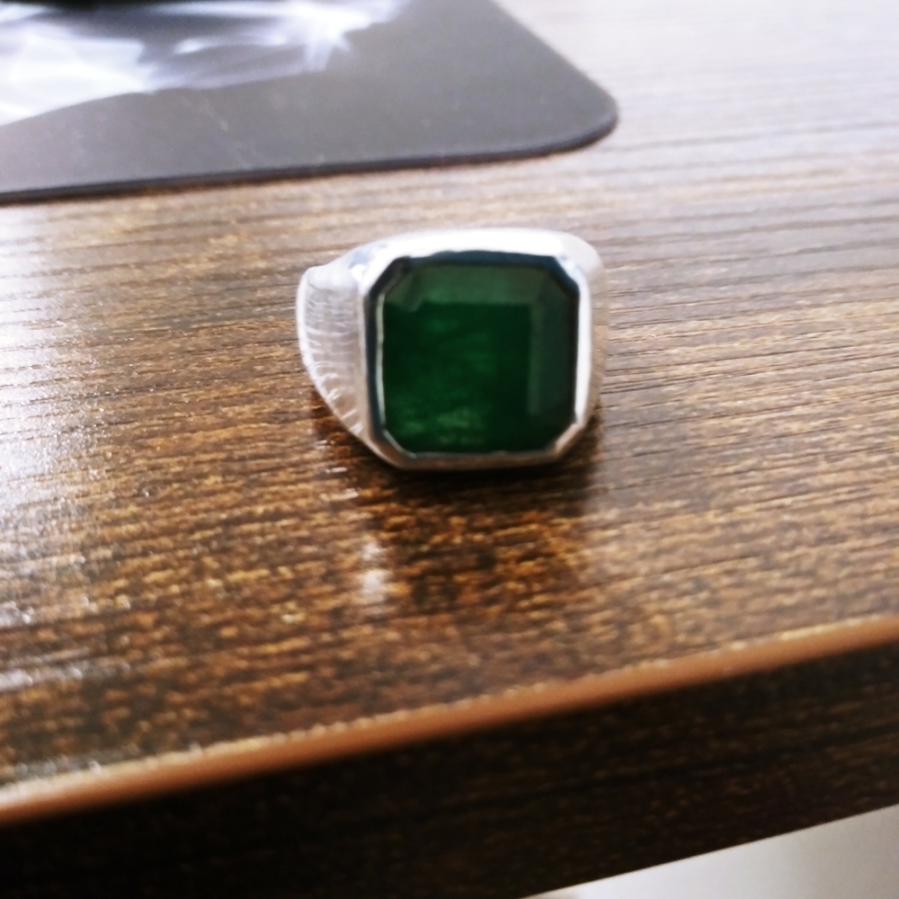Emerald Square Signet Ring, Sterling SZ 7.75